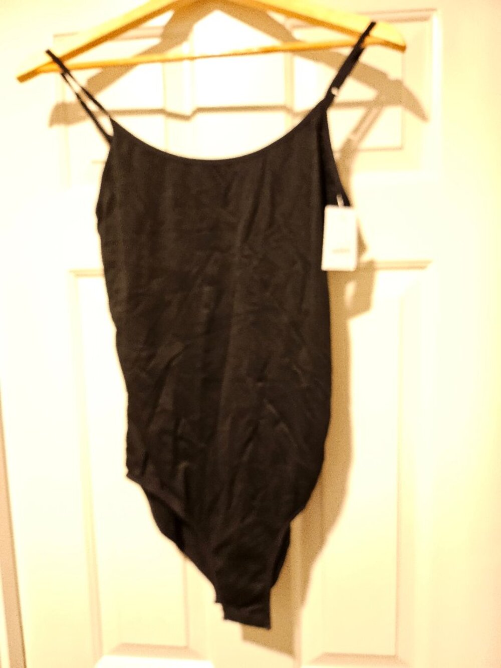 NWT Black Satin Spaghetti-Strap Thong Bodysuit